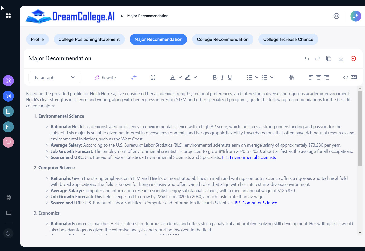 Image of Dream College AI dashboard