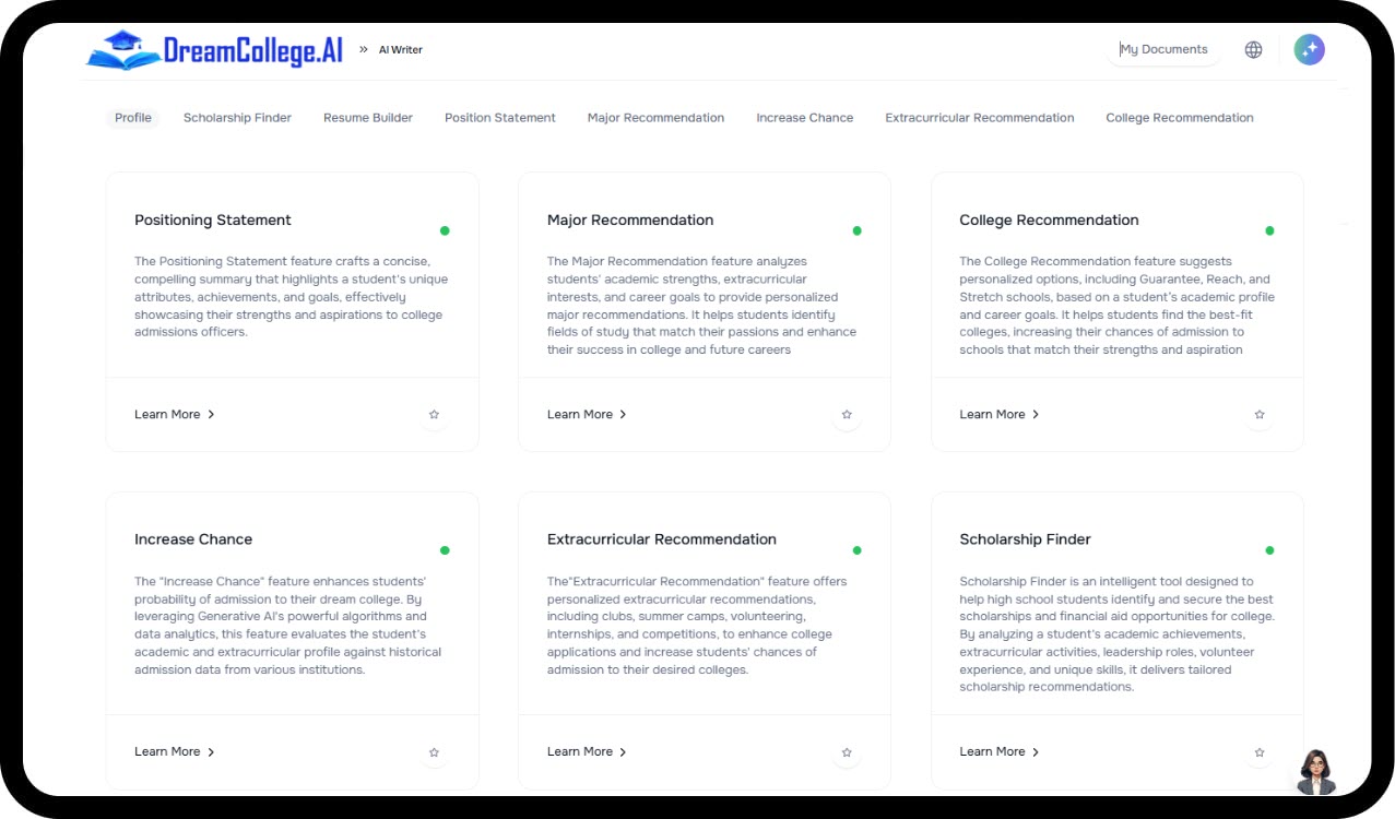 Image of DreamCollege.ai dashboard